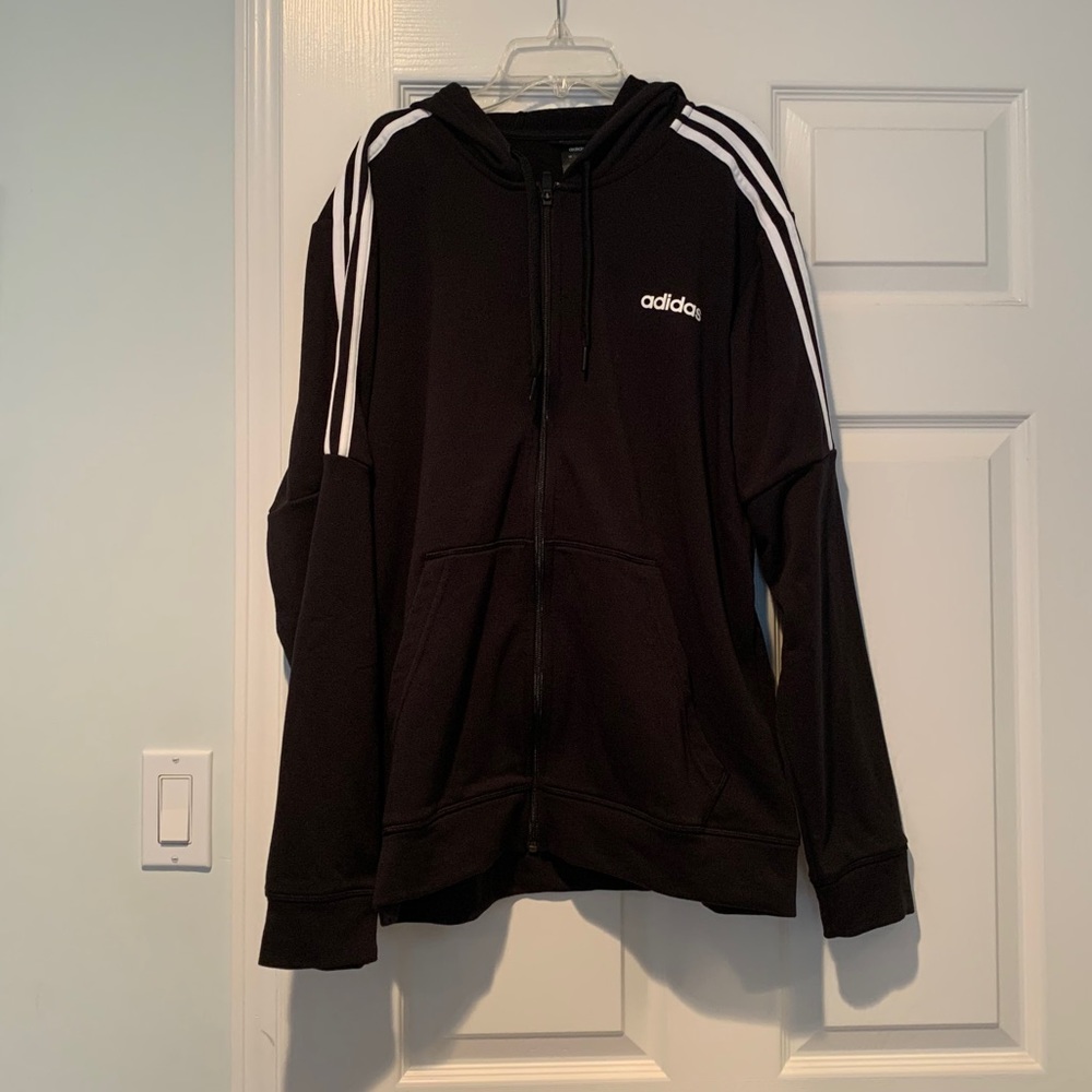 adidas Black Hoodie with White Stripes